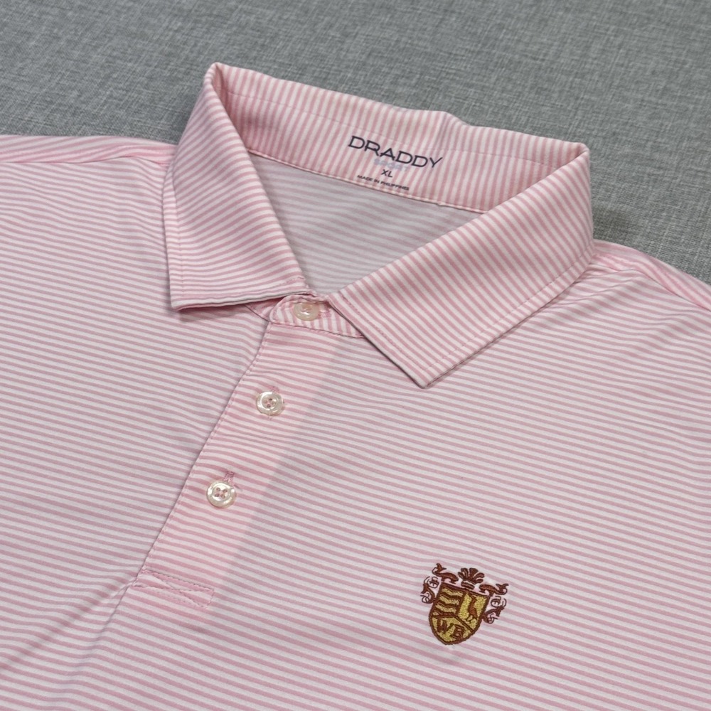 B. Draddy Sport West Bay‎ Club Golf Polo Shirt Mens XL Pink Striped Short Sleeve
